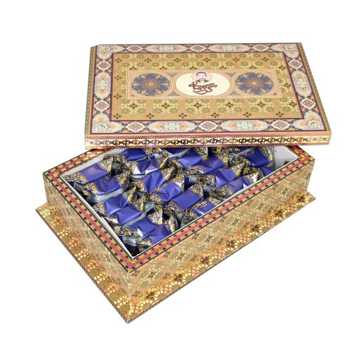 گز لقمه مخلوط پسته و بادام 28 درصد جعبه طرح خاتم گز کرمانی